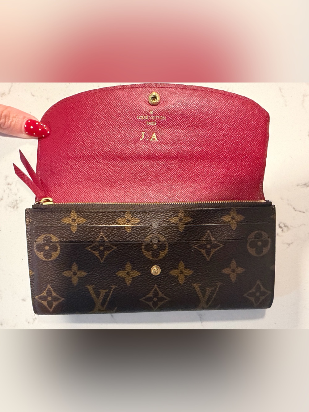 Louis Vuitton Monogram Canvas Brown with Red Snap Continental-Style Wallet - Picture 7 of 11
